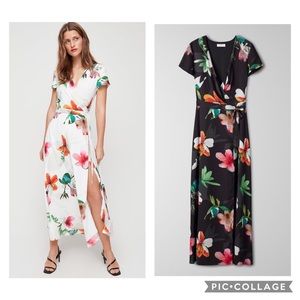 NWT Babaton Aritzia Lyndon Wrap Dress Black Floral